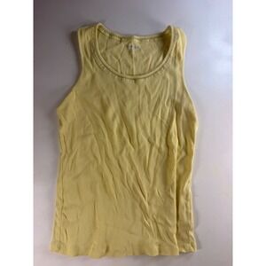 Kim Rogers Tank Womens M Yellow Y2K Ribbed Lattice Trim Scoop Neck Sleeveless